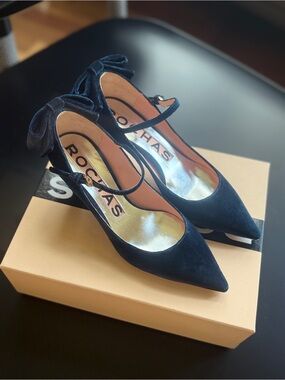 Brand New Rochas Velvet Kitten Heels with Bow Detail